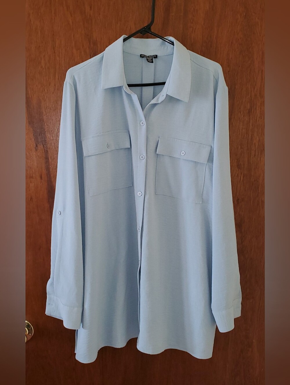 Hilary Radley Light Blue Long-Sleeve Button-Up Tunic Shirt Sz Xxl